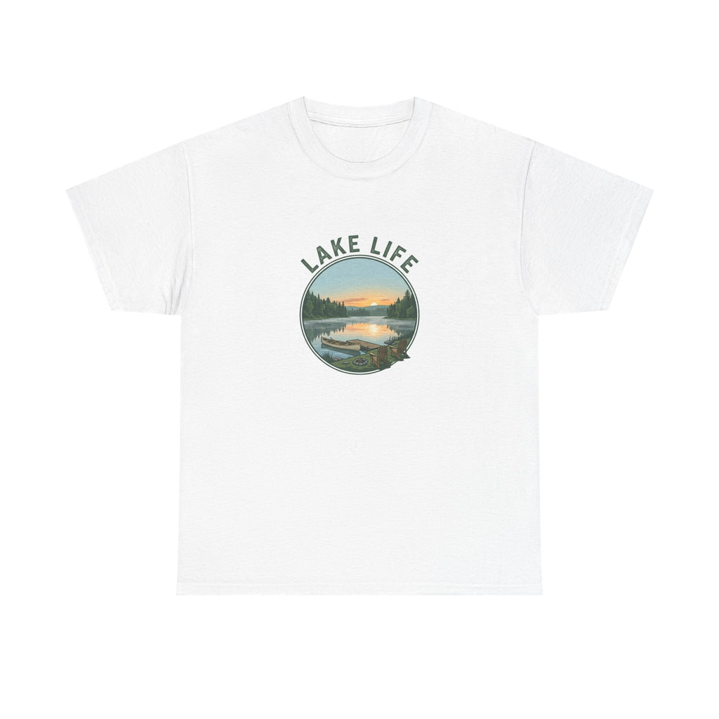 Lake Life T-Shirt — Scenic Sunset Lake Graphic Tee for Outdoors Lovers