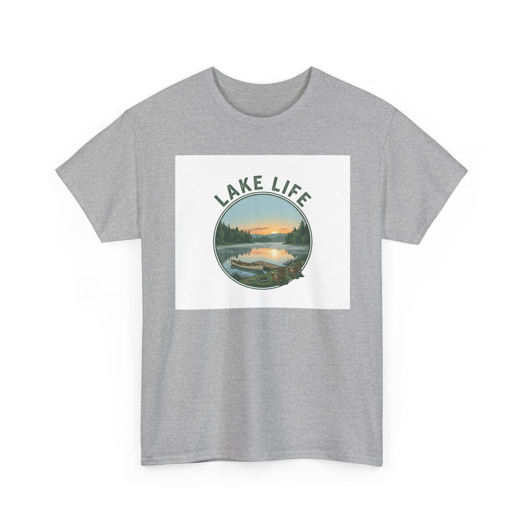 Lake Life T-Shirt — Scenic Sunset Lake Graphic Tee for Outdoors Lovers